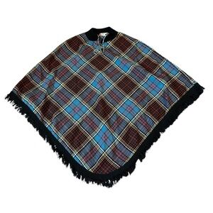 Plaid vintage 1960s Poncho with Fringe